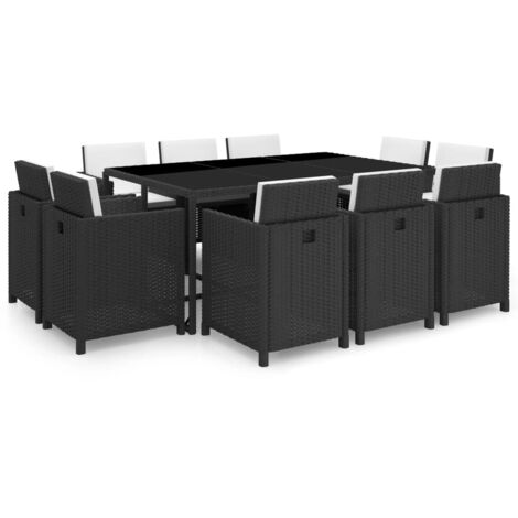 vidaXL Salon de jardin 11 pcs avec coussins Résine tressée Noir