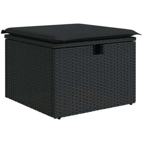 Tabouret de jardin avec coussin noir 55x55x37 cm résine tressée vidaXL