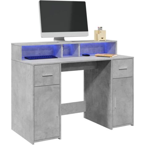 vidaXL Bureau et lumières LED gris béton 120x55x91cm bois d'ingénierie