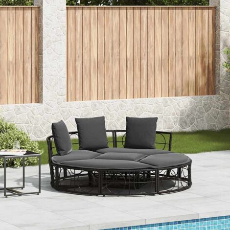 Vidaxl – Lit de salon d'extérieur en résine tressée noire – Dimensions 160 x 50 cm – Hauteur d'assise 27 cm – Coussins amovibles et lavables