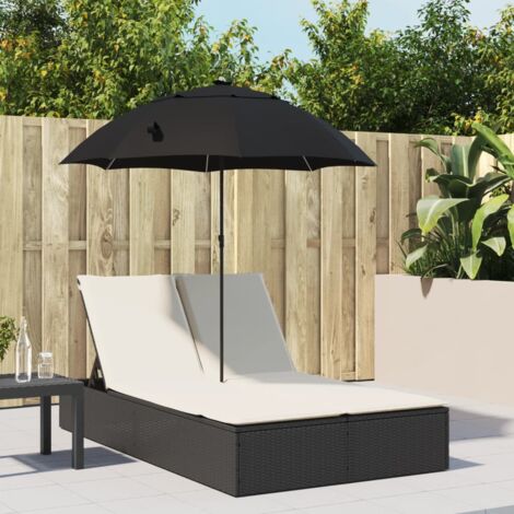 vidaXL Chaise longue double et coussins et parasol noir résine tressée (1/5)