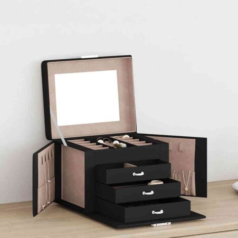 vidaXL Jewellery Box 4-Layer with Mirror Lockable Black 22,5x17,5x16,5 cm