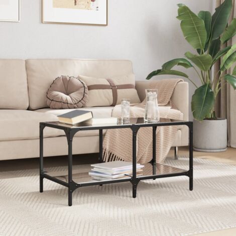 vidaXL Table basse avec dessus en verre noir 78,5x40x40 cm acier (1/5)
