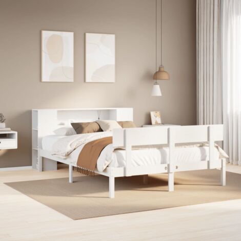 vidaXL Lit bibliothèque sans matelas blanc 150x200 cm bois pin massif (1/5)