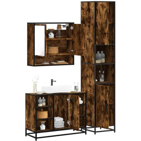 vidaXL 3 Piece Bathroom Furniture Set Smoked Oak Engineered Wood (1/5)