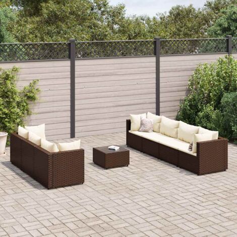 vidaXL Salon de jardin avec coussins 8 pcs marron résine tressée (1/5)