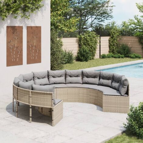 vidaXL Canapé de jardin avec coussins rond beige résine tressée