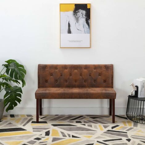 Vidaxl – Banc d'entrée 120 cm marron similicuir daim – Dossier à motif de boutons – Pieds en caoutchouc pour stabilité – Dimensions 120 x 52 x 84,5 cm