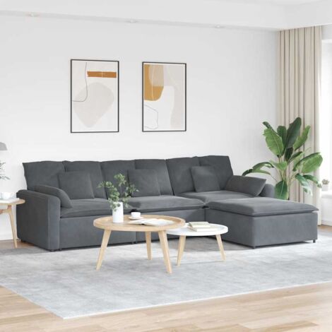 vidaXL Canapé modulaire avec repose-pieds et coussins gris foncé (1/5)