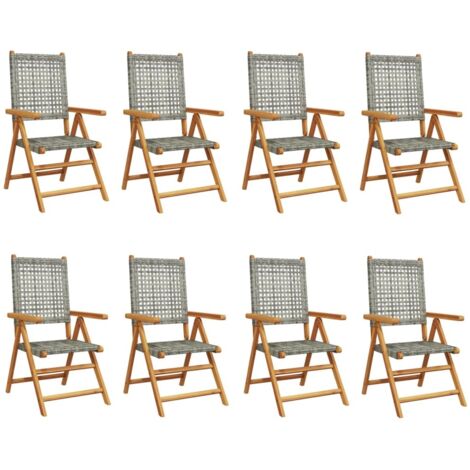 Chaises inclinables de jardin lot de 8 gris rotin bois massif vidaXL