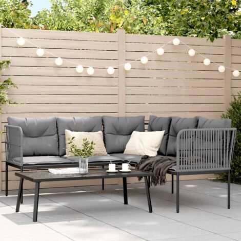 vidaXL Ensemble de canapés de jardin et coussins noir acier textilène (1/5)