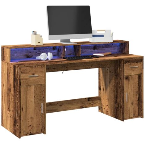vidaXL Bureau avec lumières LED vieux bois bois d'ingénierie
