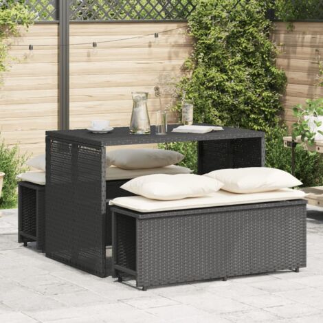 Vidaxl – Ensemble à manger de jardin 3 pcs – Résine tressée noire – Coussins épais confortables – Table 110x70x72 cm, bancs 102x31,5x40 cm