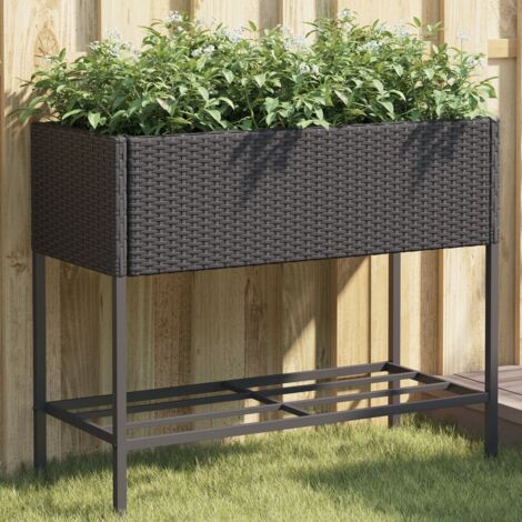 vidaXL Jardinières avec étagère 2 pcs noir 90x40x75 cm résine tressée