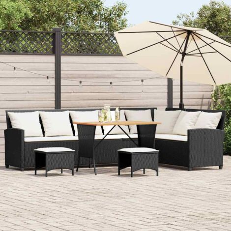 vidaXL Salon de jardin 4 pcs avec coussins forme L noir résine tressée