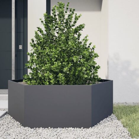 Vidaxl – Jardinière hexagonale en acier anthracite 138x120x45 cm – Modèle surélevé pour contrôle du sol – Fond ouvert pour drainage optimal