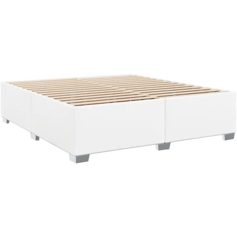 Vidaxl – Cadre de lit 200x200 cm en similicuir blanc – Lattes intégrées pour soutien optimal – Pieds en bois massif pour stabilité (1/6)