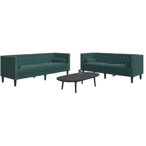 vidaXL Ensemble de canapé Chesterfield et traversins 2 pcs vert foncé (1/5)