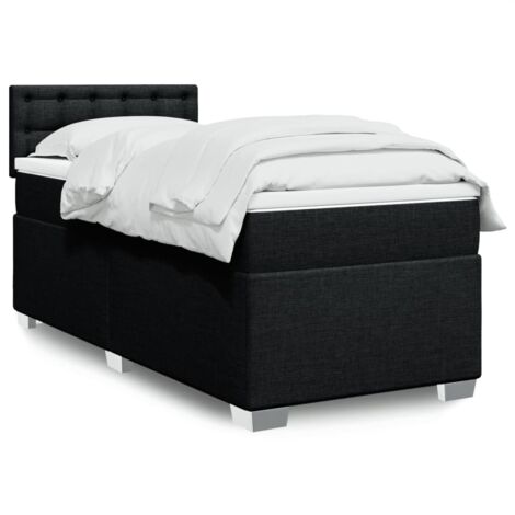 vidaXL Sommier à lattes de lit avec matelas Noir 100x200 cm Tissu (1/5)