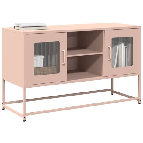 Vidaxl – Meuble TV rose 100,5x39x60,5 cm acier laminé à froid – 2 compartiments et étagères – Capacité de charge 80 kg – Fixation murale incluse (1/5)