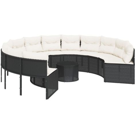 vidaXL Canapé de jardin avec table coussins rond noir résine tressée