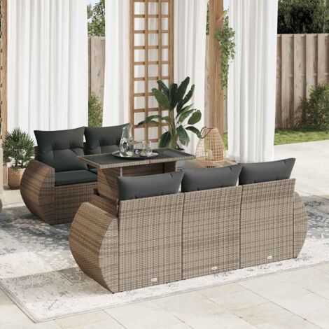 Vidaxl – Salon de jardin 6 pcs – Résine tressée grise – Coussins amovibles et lavables – Table réglable en hauteur – Rangement sous les sièges (1/5)