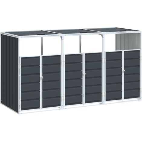 Vidaxl – Rangement à roulettes pour 3 bacs acier – Dimensions 216x81x115 cm – Acier enduit de poudre – Accès facile avec portes verrouillables