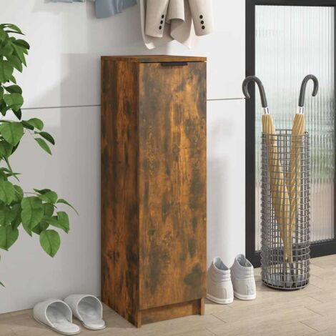 Vidaxl – Meuble à chaussures chêne fumé 30x35x100 cm – Bois d'ingénierie – Grand espace de rangement avec porte et étagères – Montage facile (1/6)