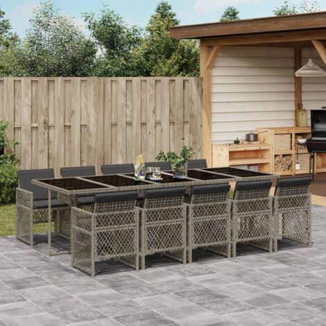 vidaXL Ensemble à manger de jardin 11pcs avec coussins gris poly rotin