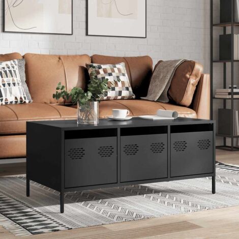 Vidaxl – Table basse fixe noire 101,5x50x43,5 cm – Acier laminé à froid – Pieds réglables pour sols inégaux – Grand espace de rangement (1/5)