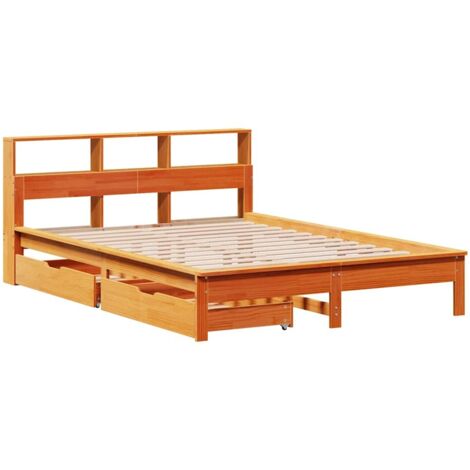 Lit bibliothèque sans matelas cire marron 120x200 cm pin massif vidaXL (1/5)