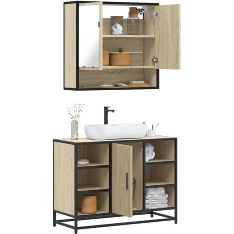 vidaXL 2 Piece Bathroom Furniture Set Sonoma Oak Engineered Wood