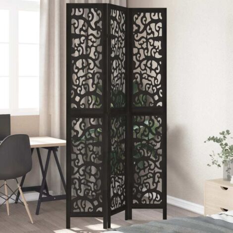 Vidaxl – Cloison de séparation 3 panneaux noir en bois de paulownia massif – Dimensions 105-110 x 220 cm – Pour intérieur – Assemblage requis