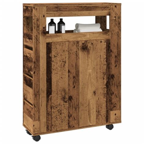 Vidaxl – Meuble étroit de salle de bain à roulettes – Vieux bois – 65 x 23 x 90 cm – 4 roulettes dont 2 avec freins – Rangement optimisé