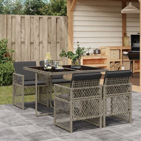 vidaXL Ensemble à manger de jardin 5 pcs coussins gris résine tressée