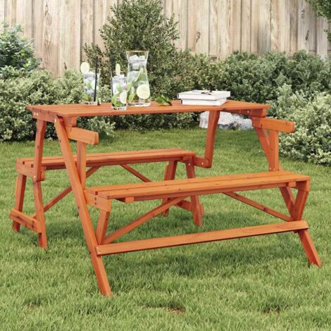 Vidaxl – Table de pique-nique convertible 2 en 1 – Bancs intégrés en sapin massif – Dimensions 110 x 133 x 72 cm – Résistante aux intempéries