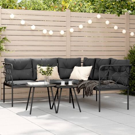 vidaXL Garden Sofa with Cushions L-shaped Black Steel and Textilene (1/5)