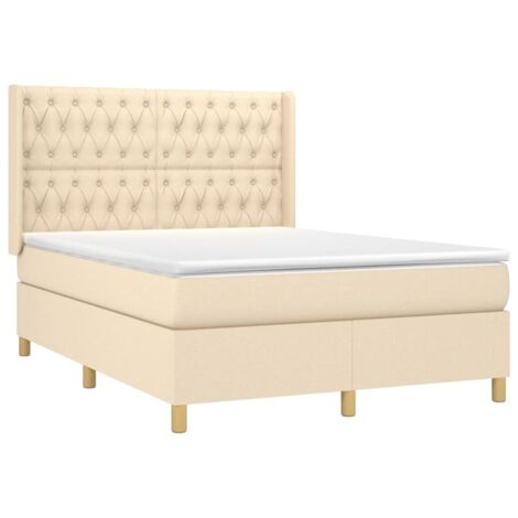 Sommier à lattes de lit avec matelas Crème 140x190 cm Tissu (1/5)