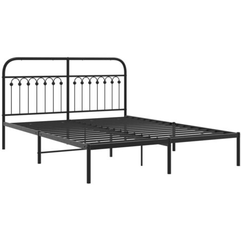 Cadre de lit métal sans matelas avec tête de lit noir 150x200cm vidaXL (1/5)