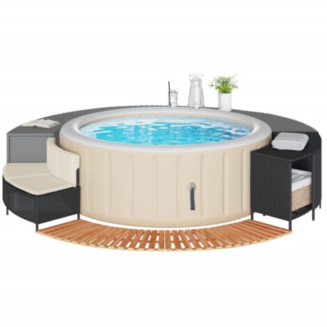 Vidaxl – Cadre de bain à remous noir en résine tressée et bois d'acacia – Housse amovible et lavable – Support de rangement intégré – Dimensions 73/112 x 45 x 55 cm