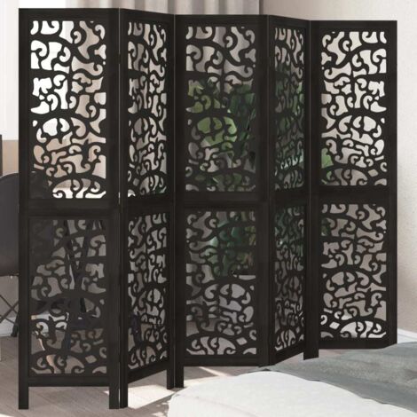 Vidaxl – Cloison de séparation 5 panneaux noir en bois de paulownia massif – Dimensions 175-180 x 160 cm – Assemblage requis – Pour espaces intérieurs