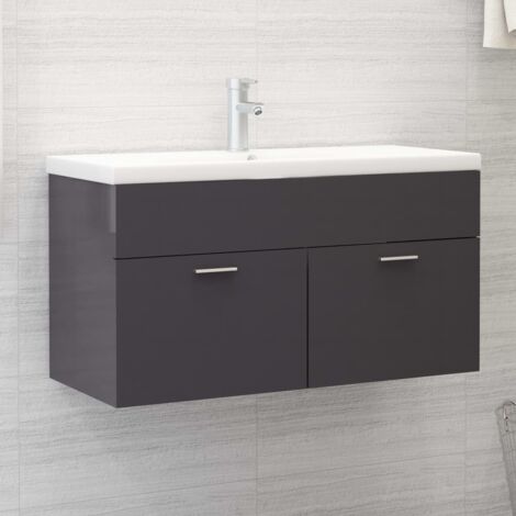Armoire d'évier et lavabo intégré Gris brillant Bois ingénierie vidaXL (1/5)