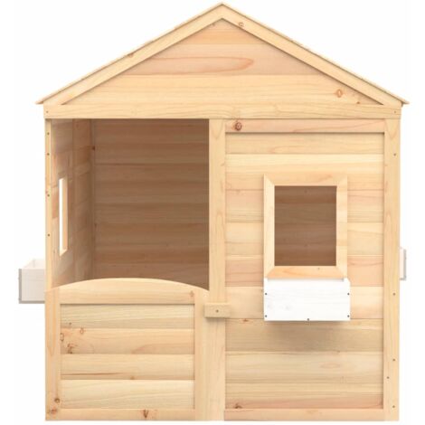 Vidaxl – Cabane de jardin pour enfant en bois massif sapin – Dimensions 125x120x132 cm – Avec porte verrouillable et 2 pots de fleurs (1/6)
