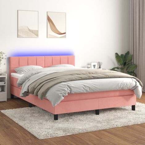 vidaXL Sommier à lattes de lit avec matelas et LED Rose 140x200 cm