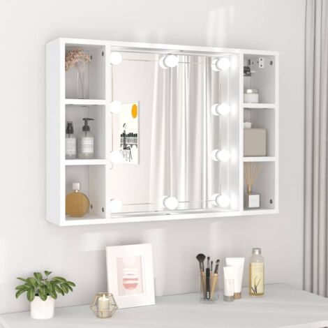 Vidaxl – Armoire murale de salle de bain avec miroir LED blanc – Dimensions 76x15x55 cm – 6 compartiments de rangement – Fixation murale