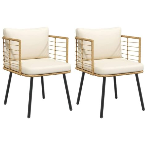 vidaXL Chaises de jardin lot de 2 avec coussins naturel résine tressée (1/5)