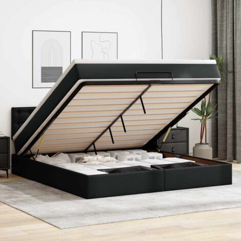 vidaXL Cadre de lit ottoman avec matelas noir 180x200 cm similicuir