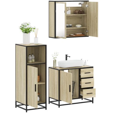 vidaXL 3 Piece Bathroom Furniture Set Sonoma Oak Engineered Wood (1/5)