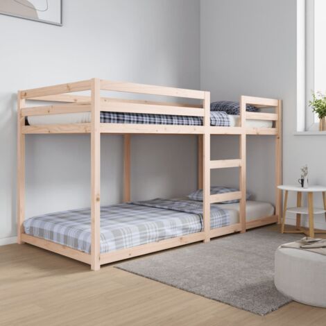 Vidaxl – Lit superposé 90x200 cm en bois de pin massif – Design compact avec garde-corps – Convient aux espaces limités – Assemblage requis