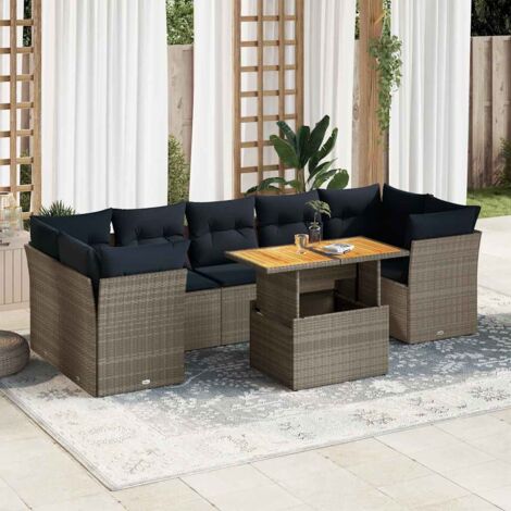 vidaXL Salon de jardin 8 pcs avec coussins gris résine tressée (1/5)